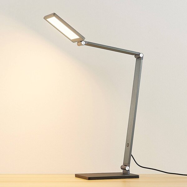 Lampa biurkowa LED Mion Lucande, możliwość ściemniania, aluminiowy / szary / cynkowy, biuro, aluminium, nowoczesny