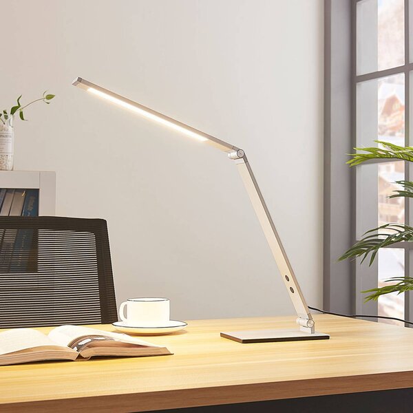 Lampa biurkowa LED Nicano Lucande, możliwość ściemniania, aluminiowy / szary / cynkowy, biuro, aluminium, nowoczesny