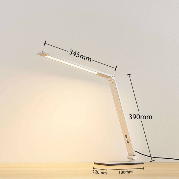 Lampa biurkowa LED Nicano Lucande, możliwość ściemniania, aluminiowy / szary / cynkowy, biuro, aluminium, nowoczesny