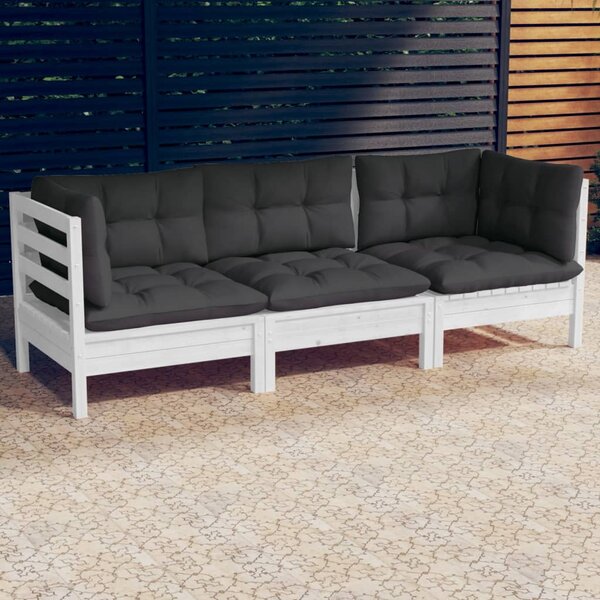3-osobowa sofa ogrodowa z antracytowymi poduszkami, sosnowa