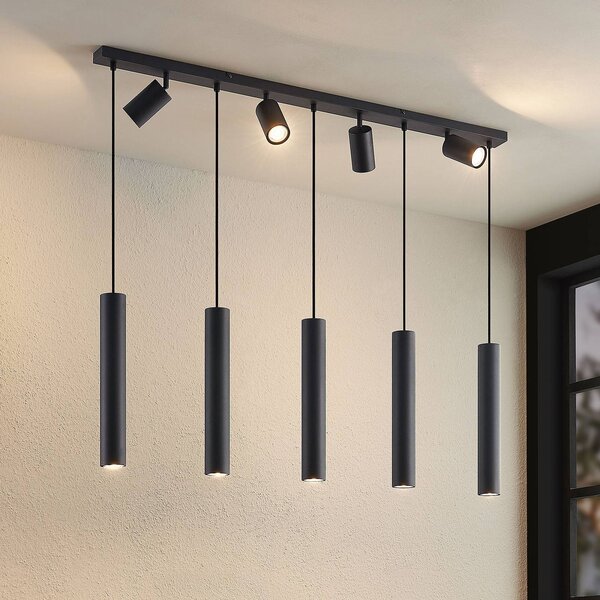 Lampa wisząca Sanad Lindby, możliwość ściemniania, czarny, salon / jadalnia, metal, nowoczesny