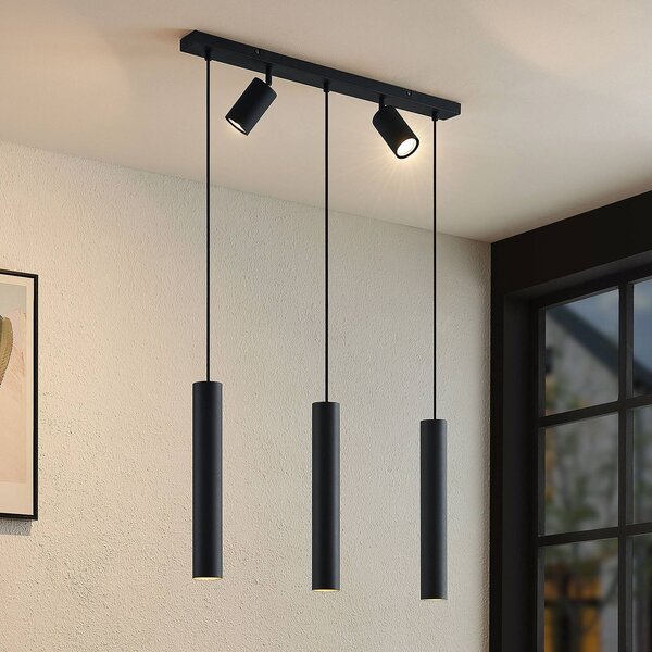 Lampa wisząca Sanad Lindby, możliwość ściemniania, czarny, salon / jadalnia, metal, nowoczesny