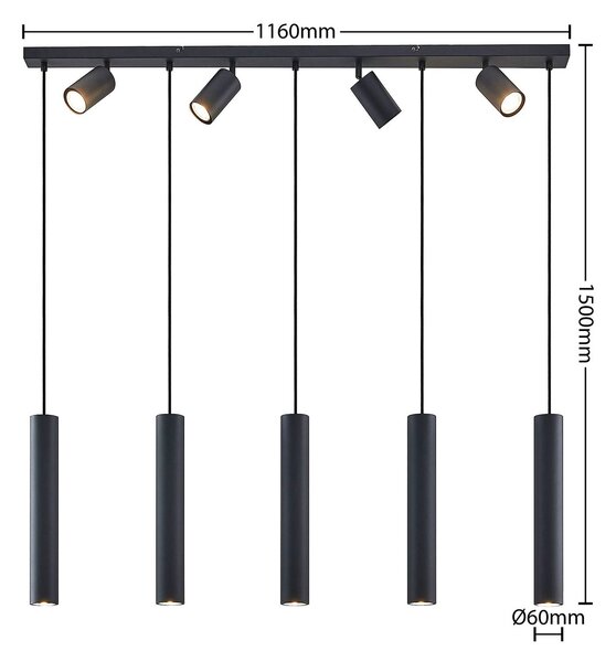 Lampa wisząca Sanad Lindby, możliwość ściemniania, czarny, salon / jadalnia, metal, nowoczesny