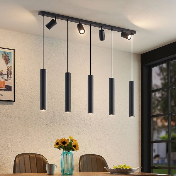 Lampa wisząca Sanad Lindby, możliwość ściemniania, czarny, salon / jadalnia, metal, nowoczesny