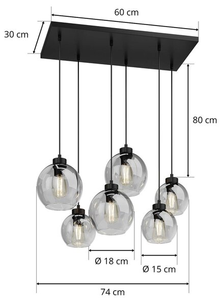 Lampa wisząca szklana Cubus TK Lighting, możliwość ściemniania, czarny, salon / jadalnia, szkło, nowoczesny