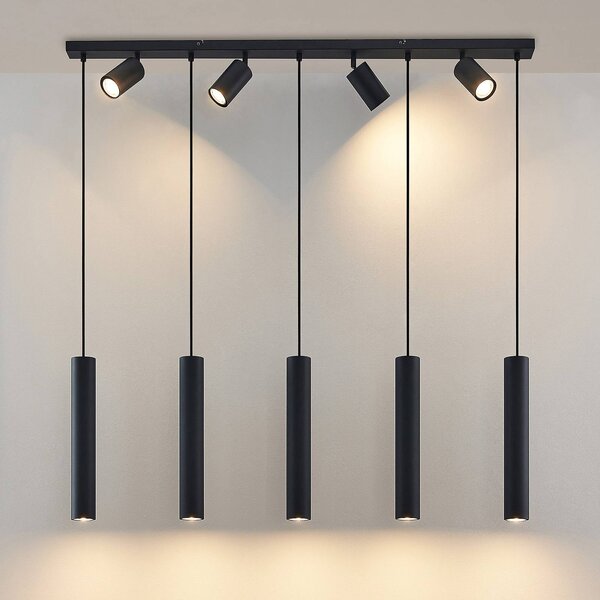 Lampa wisząca Sanad Lindby, możliwość ściemniania, czarny, salon / jadalnia, metal, nowoczesny