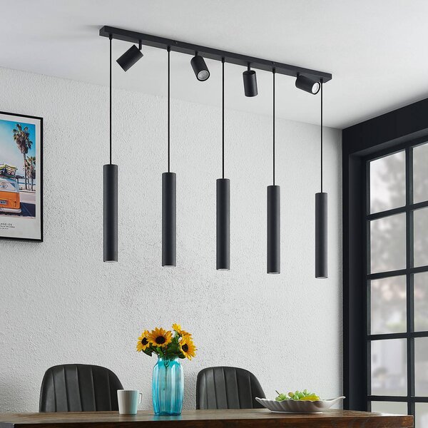 Lampa wisząca Sanad Lindby, możliwość ściemniania, czarny, salon / jadalnia, metal, nowoczesny