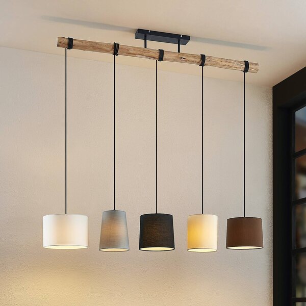 Lampa wisząca Amilia Lindby, możliwość ściemniania, jasne drewno, salon / jadalnia, drewno, nowoczesny