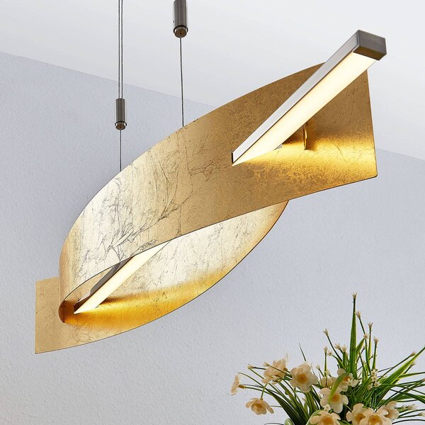 Lampa wisząca Marija Lucande, możliwość ściemniania, mosiężny / złoty, salon / jadalnia, metal, nowoczesny
