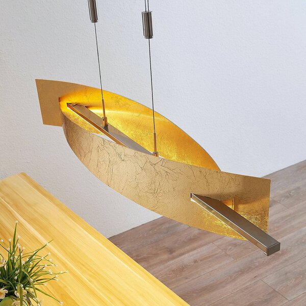Lampa wisząca Marija Lucande, możliwość ściemniania, mosiężny / złoty, salon / jadalnia, metal, nowoczesny