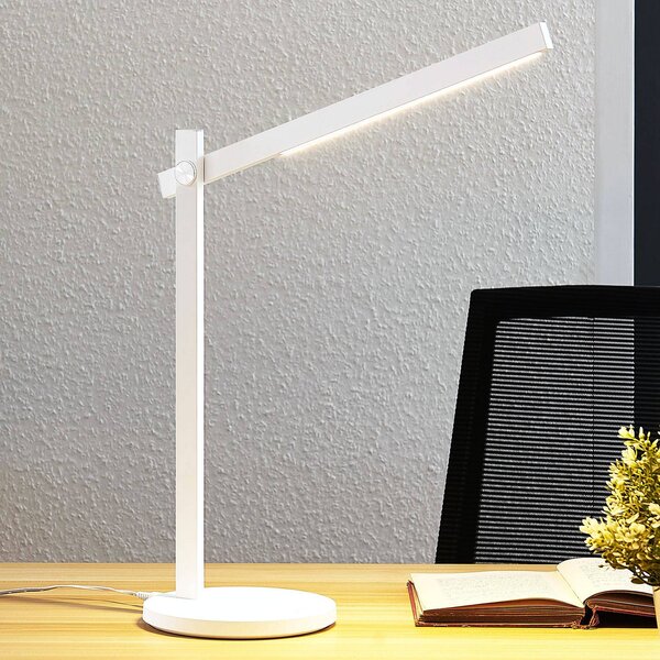 Lampa biurkowa LED Loretta Lindby, możliwość ściemniania, biały / opal, biuro, tworzywo sztuczne, nowoczesny