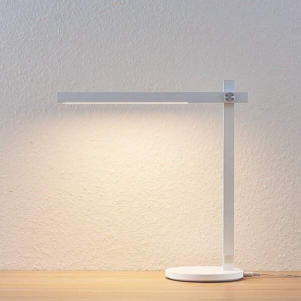 Lampa biurkowa LED Loretta Lindby, możliwość ściemniania, biały / opal, biuro, tworzywo sztuczne, nowoczesny
