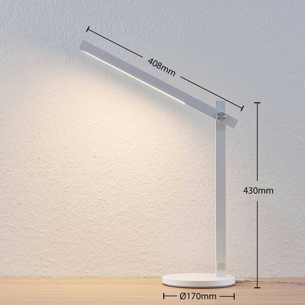 Lampa biurkowa LED Loretta Lindby, możliwość ściemniania, biały / opal, biuro, tworzywo sztuczne, nowoczesny