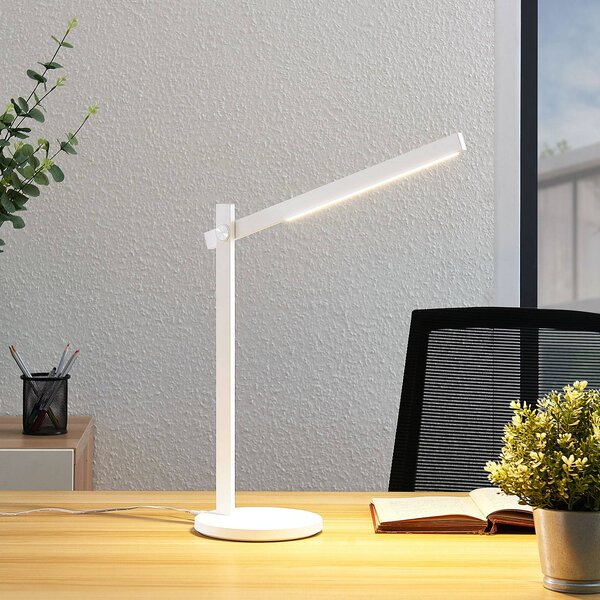 Lampa biurkowa LED Loretta Lindby, możliwość ściemniania, biały / opal, biuro, tworzywo sztuczne, nowoczesny