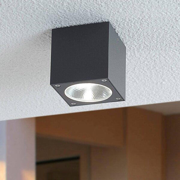 Zewn. lampa sufitowa LED CORDY w kształcie kostki Lucande, czarny, aluminium, nowoczesny