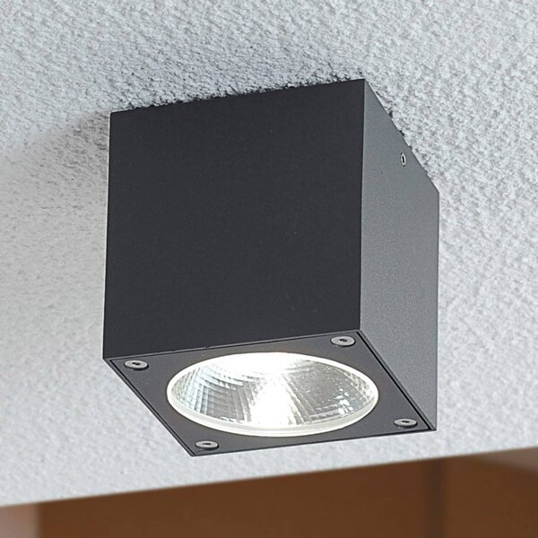 Zewn. lampa sufitowa LED CORDY w kształcie kostki Lucande, czarny, aluminium, nowoczesny