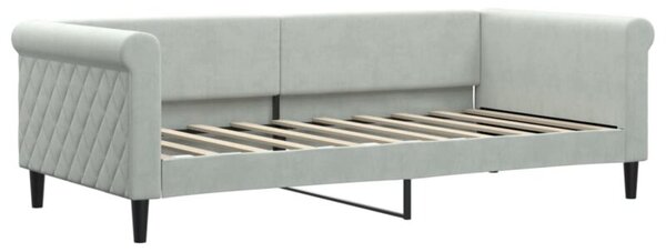 Sofa z funkcją spania, jasnoszara, 90x190 cm, obita aksamitem
