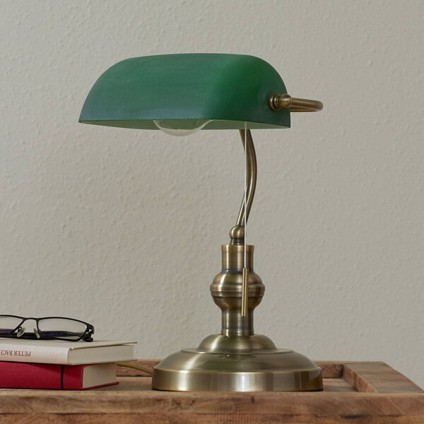 Lampa stołowa Milenka Lindby, brązowy / mosiężny, salon / jadalnia, metal, antyczny