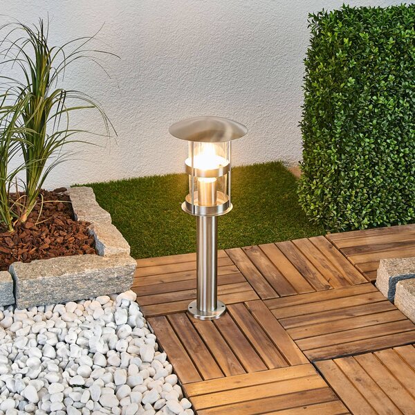 Lindby Lampa cokołowa Noemi, szara, stal szlachetna, 50 cm, IP44 Noemi, aluminiowy / szary / cynkowy, stal szlachetna, nowoczesny