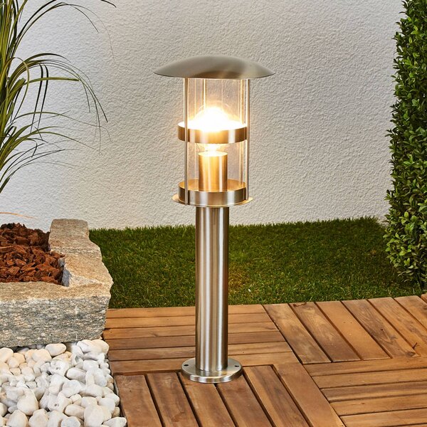 Lindby Lampa cokołowa Noemi, szara, stal szlachetna, 50 cm, IP44 Noemi, aluminiowy / szary / cynkowy, stal szlachetna, nowoczesny