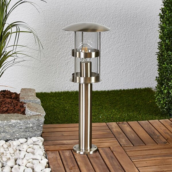 Lindby Lampa cokołowa Noemi, szara, stal szlachetna, 50 cm, IP44 Noemi, aluminiowy / szary / cynkowy, stal szlachetna, nowoczesny