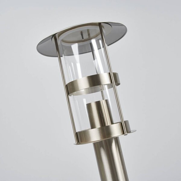 Lindby Lampa cokołowa Noemi, szara, stal szlachetna, 50 cm, IP44 Noemi, aluminiowy / szary / cynkowy, stal szlachetna, nowoczesny