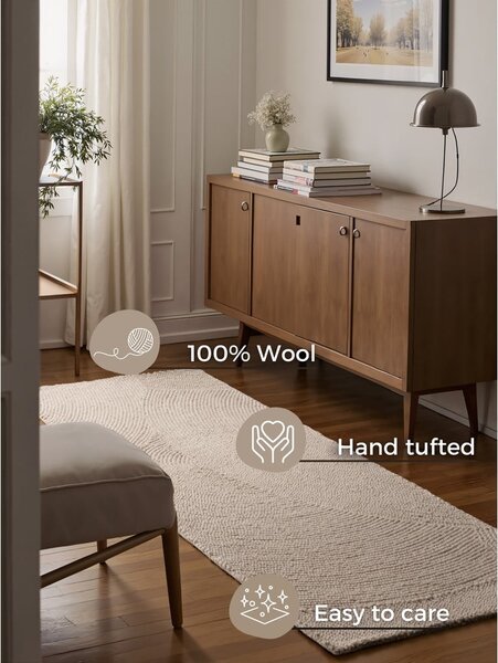 Wełniany chodnik tkany ręcznie w jasnym naturalnym kolorze 80x200 cm Calmio – Hanse Home