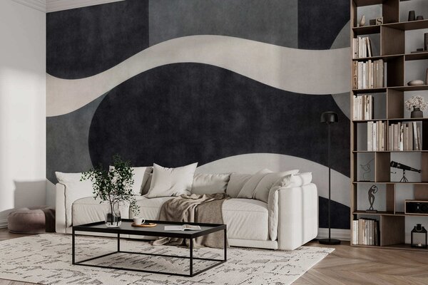 Fototapety Grafit z płynnymi, jasnymi falami na tle ciemnoszarych form, Fototapety Abstrakcja, w05854 : Uwalls.pl
