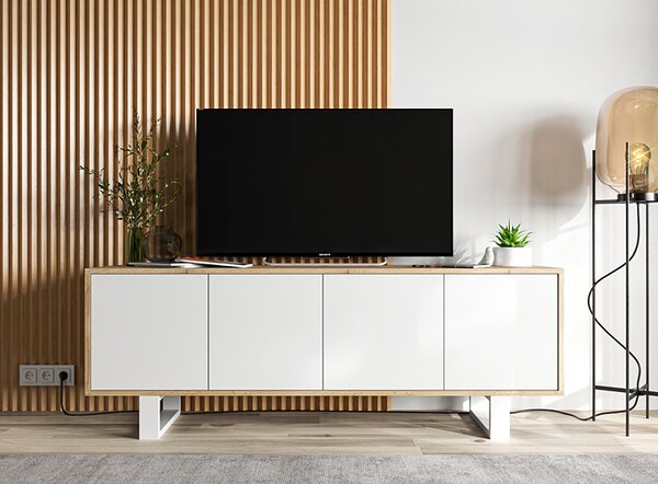 Zamykana szafka rtv dąb wotan + biały H9-T79