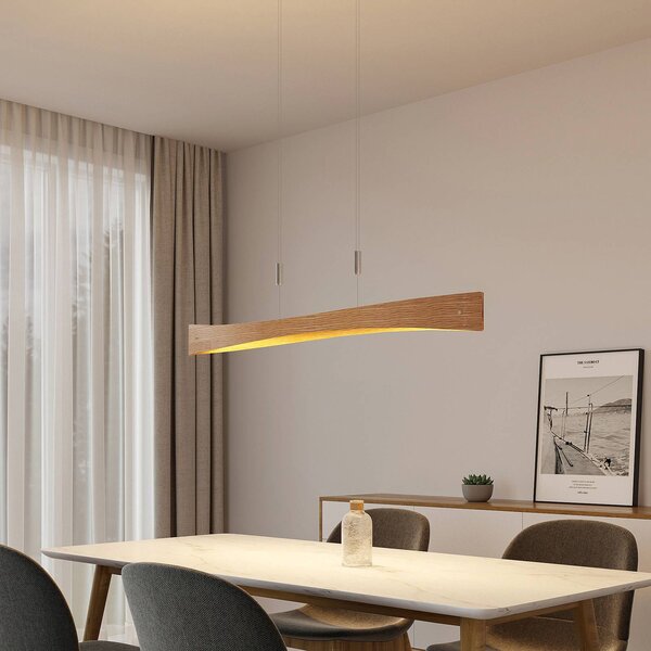 Lampa wisząca Beazina Lindby, możliwość ściemniania, jasne drewno, salon / jadalnia, metal, nowoczesny