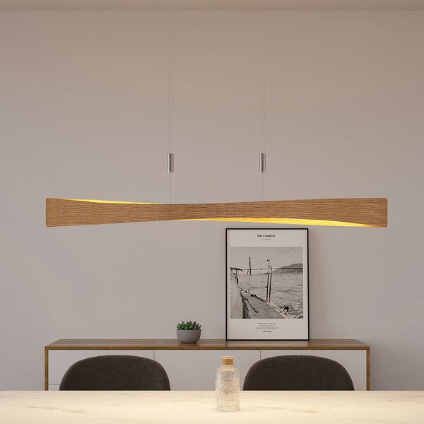 Lampa wisząca Beazina Lindby, możliwość ściemniania, jasne drewno, salon / jadalnia, metal, nowoczesny