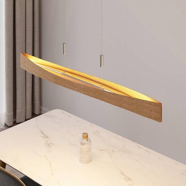 Lampa wisząca Beazina Lindby, możliwość ściemniania, jasne drewno, salon / jadalnia, metal, nowoczesny