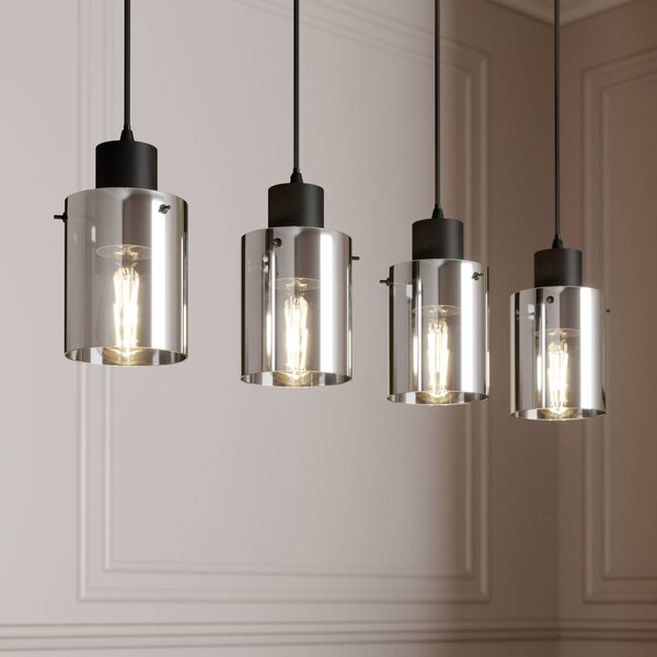 Lampa wisząca szklana Kourtney Lindby, możliwość ściemniania, czarny, salon / jadalnia, nowoczesny