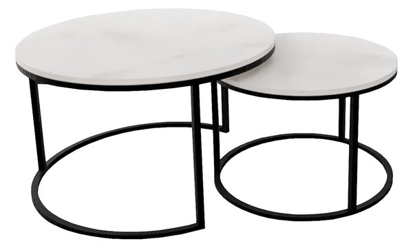 Komplet dwóch nowoczesnych stolików kawowych marmur + czarny - Mirden 3X