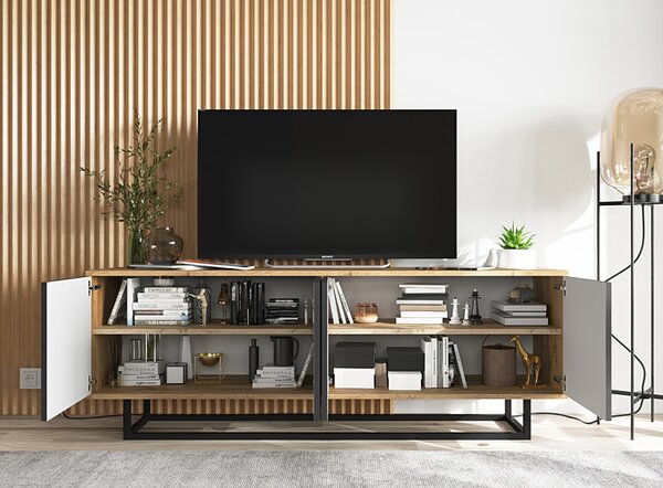 Loftowa szafka rtv dąb wotan + czarny P9-G04