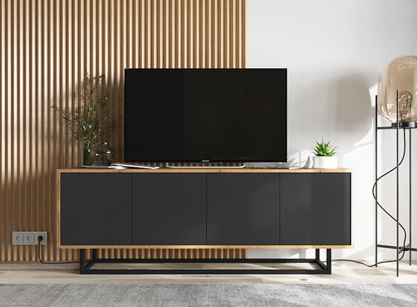 Loftowa szafka rtv dąb wotan + czarny P9-G04