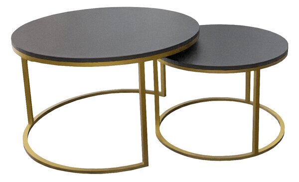 Komplet dwóch stolików kawowych czarny + złoty - Mirden 4X