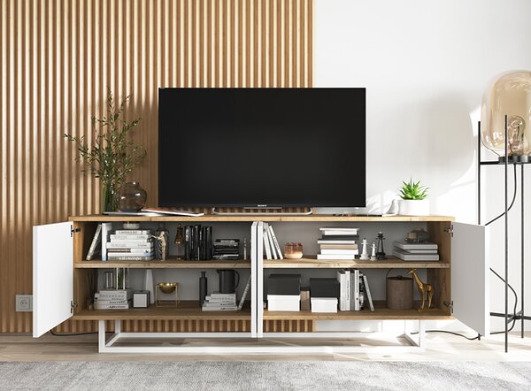 Loftowa szafka rtv dąb wotan + biały H6-K85