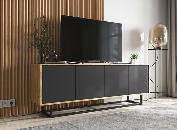 Loftowa szafka rtv dąb wotan + czarny P9-G04