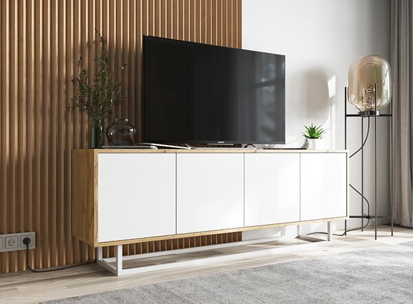 Loftowa szafka rtv dąb wotan + biały H6-K85