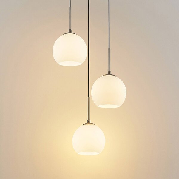 Lampa wisząca Jurian Lindby, możliwość ściemniania, biały / opal, salon / jadalnia, szkło, nowoczesny