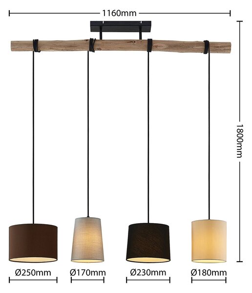 Lampa wisząca Amilia Lindby, możliwość ściemniania, jasne drewno, salon / jadalnia, tkanina / materiał / jedwab, nowoczesny