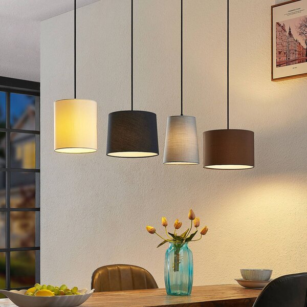 Lampa wisząca Amilia Lindby, możliwość ściemniania, jasne drewno, salon / jadalnia, tkanina / materiał / jedwab, nowoczesny