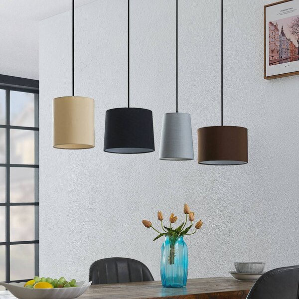 Lampa wisząca Amilia Lindby, możliwość ściemniania, jasne drewno, salon / jadalnia, tkanina / materiał / jedwab, nowoczesny