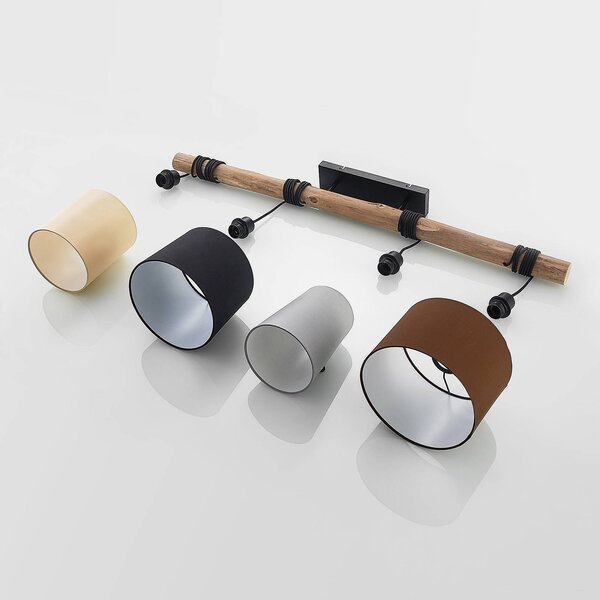 Lampa wisząca Amilia Lindby, możliwość ściemniania, jasne drewno, salon / jadalnia, tkanina / materiał / jedwab, nowoczesny