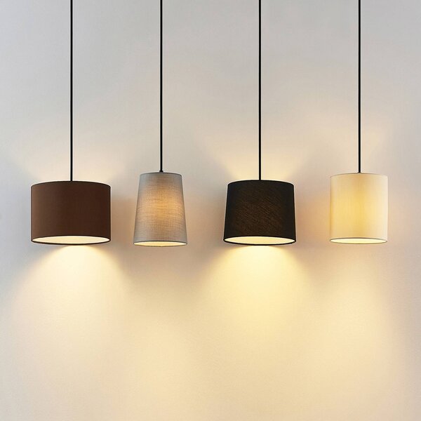 Lampa wisząca Amilia Lindby, możliwość ściemniania, jasne drewno, salon / jadalnia, tkanina / materiał / jedwab, nowoczesny