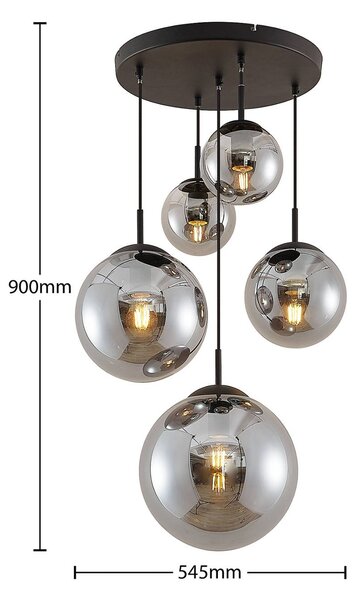 Lampa wisząca szklana Teeja Lindby, możliwość ściemniania, aluminiowy / szary / cynkowy, salon / jadalnia, szkło, vintage