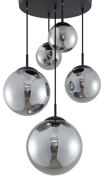 Lampa wisząca szklana Teeja Lindby, możliwość ściemniania, aluminiowy / szary / cynkowy, salon / jadalnia, szkło, vintage