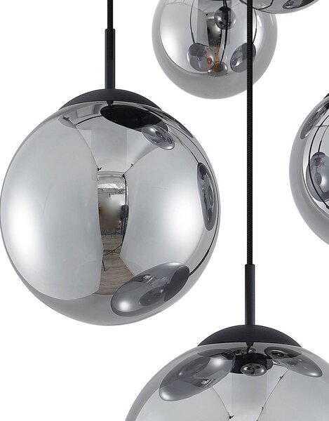 Lampa wisząca szklana Teeja Lindby, możliwość ściemniania, aluminiowy / szary / cynkowy, salon / jadalnia, szkło, vintage