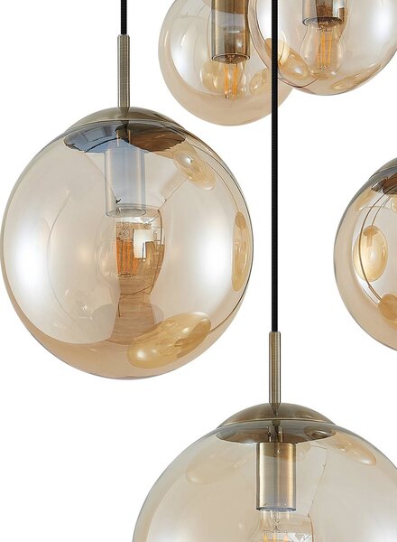 Lampa wisząca szklana Teeja Lindby, możliwość ściemniania, kremowy / amber, salon / jadalnia, szkło, vintage